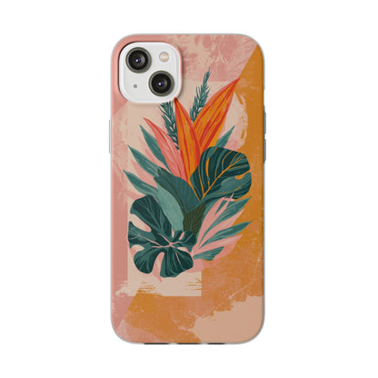 Tropical Botanical Phone Case — Pink & Orange Floral Flexi Case
