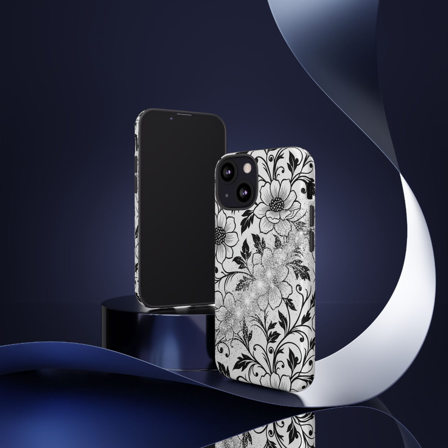 Floral Lace Phone Case — Black & White Vintage Flower Protective Case