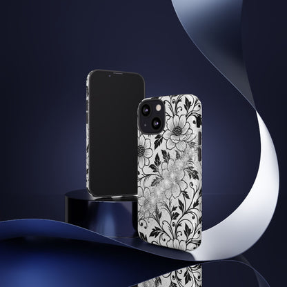 Floral Lace Phone Case — Black & White Vintage Flower Protective Case