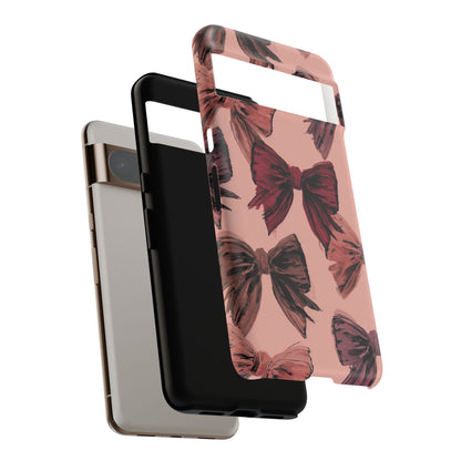 Bow Pattern Tough Phone Case — Pink Watercolor Bows Protective iPhone Cover