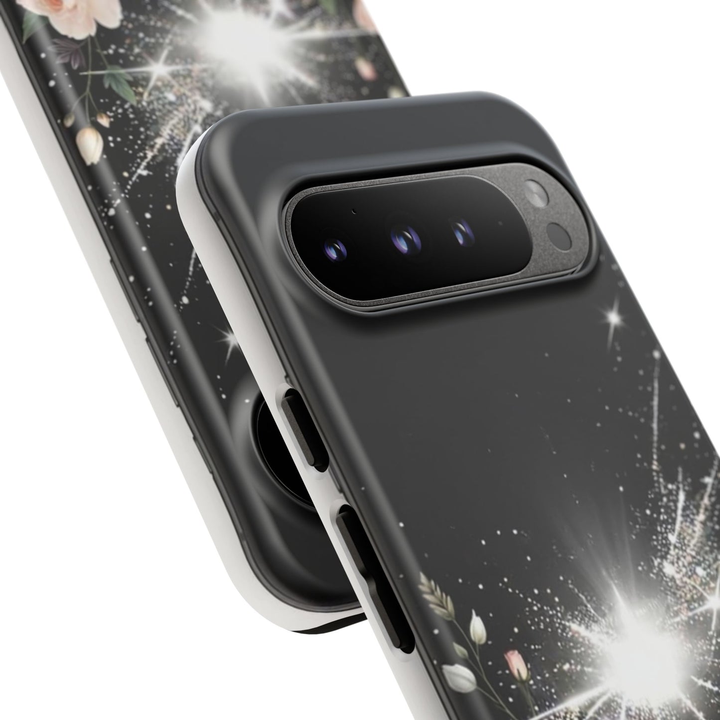 Floral Burst Phone Case — Protective Black Sparkle Design