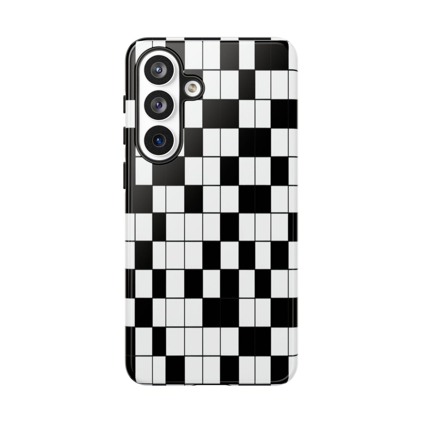 Crossword Grid Phone Case — Black & White Puzzle Pattern Tough Phone Cover