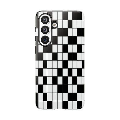 Crossword Grid Phone Case — Black & White Puzzle Pattern Tough Phone Cover