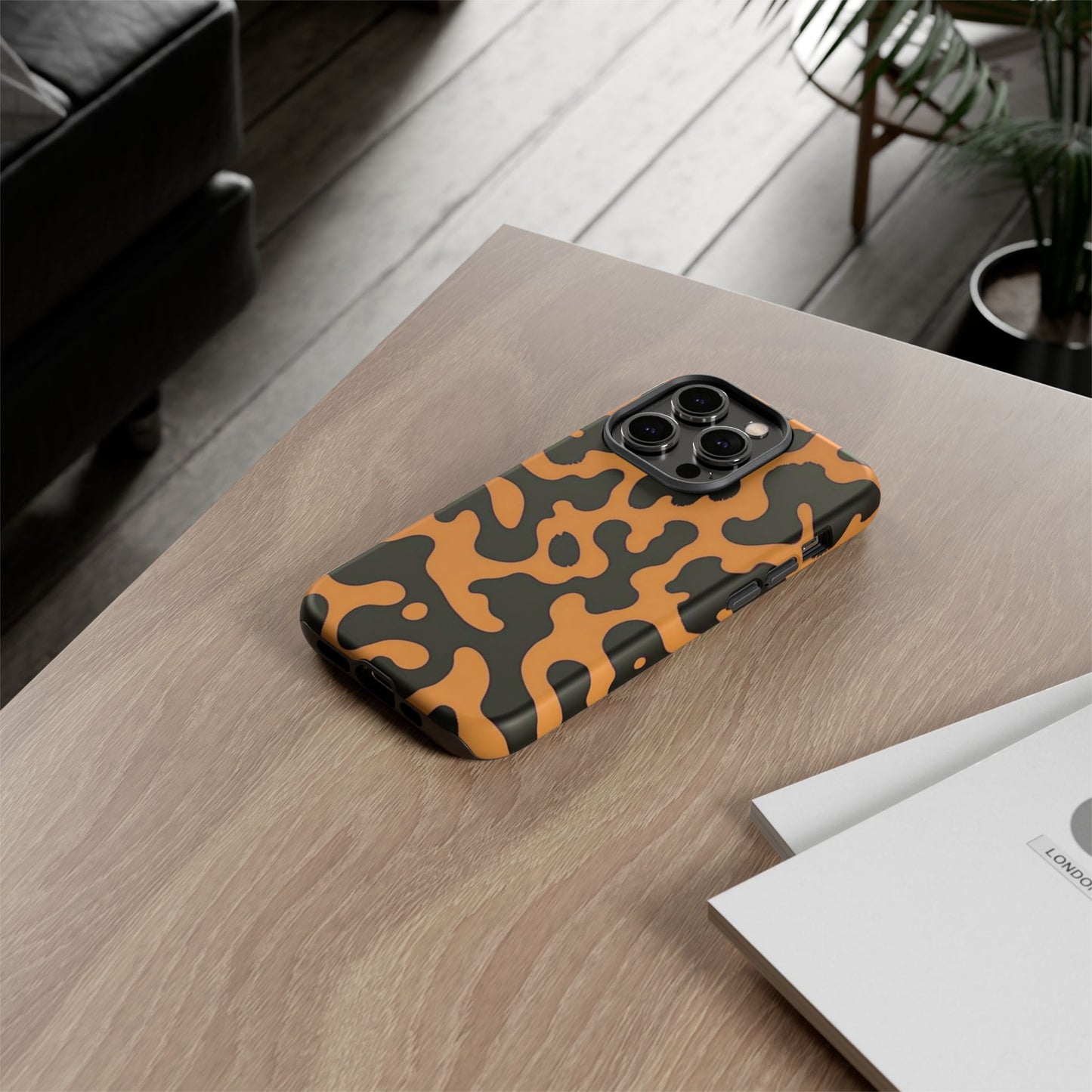 Leopard Print Phone Case — Orange & Black Tough Pattern Protective Cover