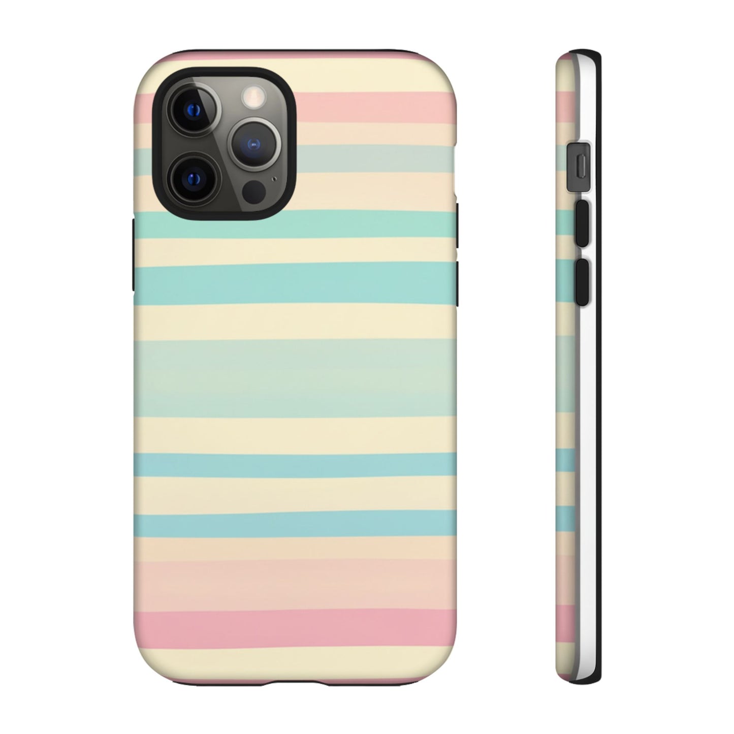 Pastel Striped Tough Phone Case – Protective Retro Rainbow Design