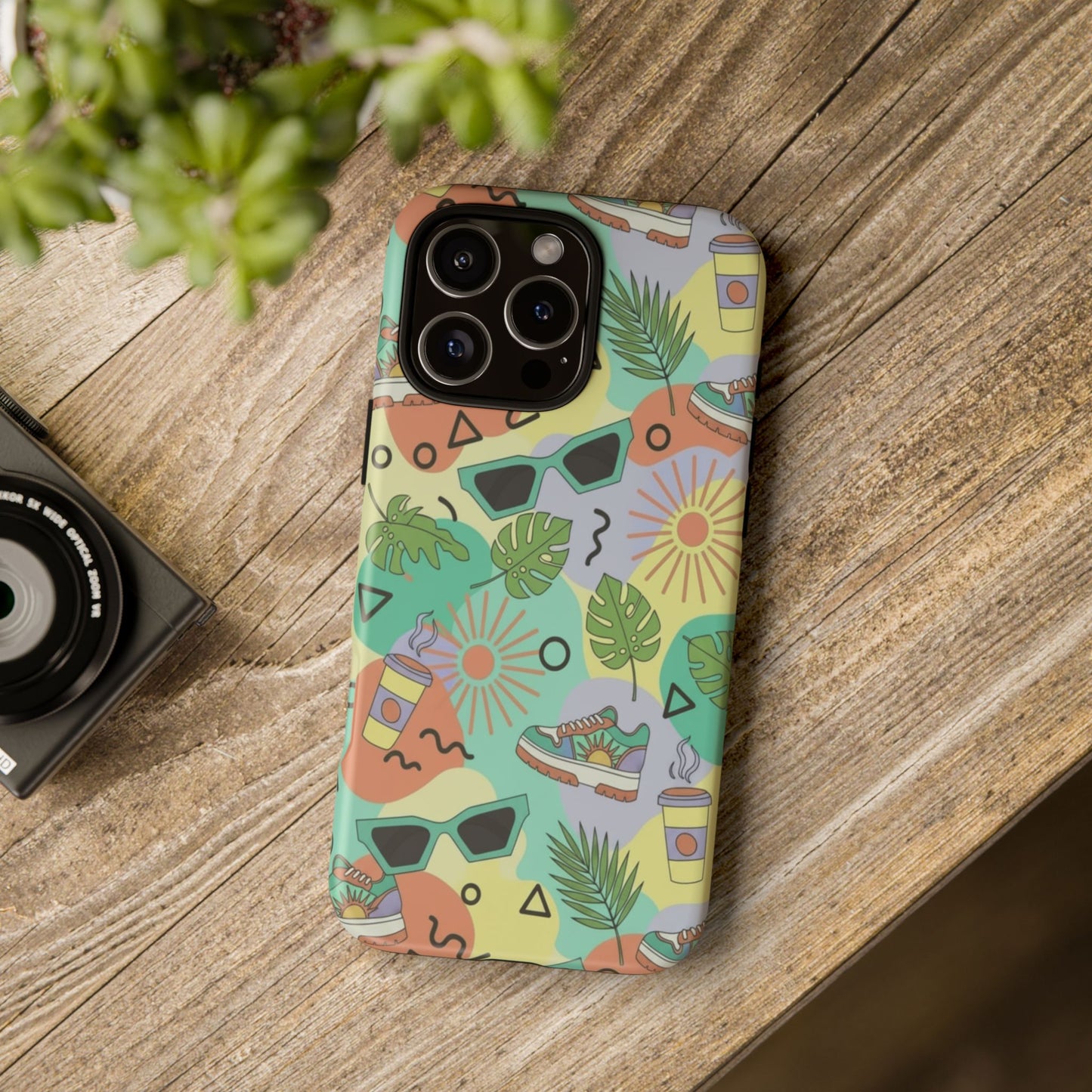 Tropical Summer Phone Case — Retro Sunglasses, Sneakers & Palm Pattern