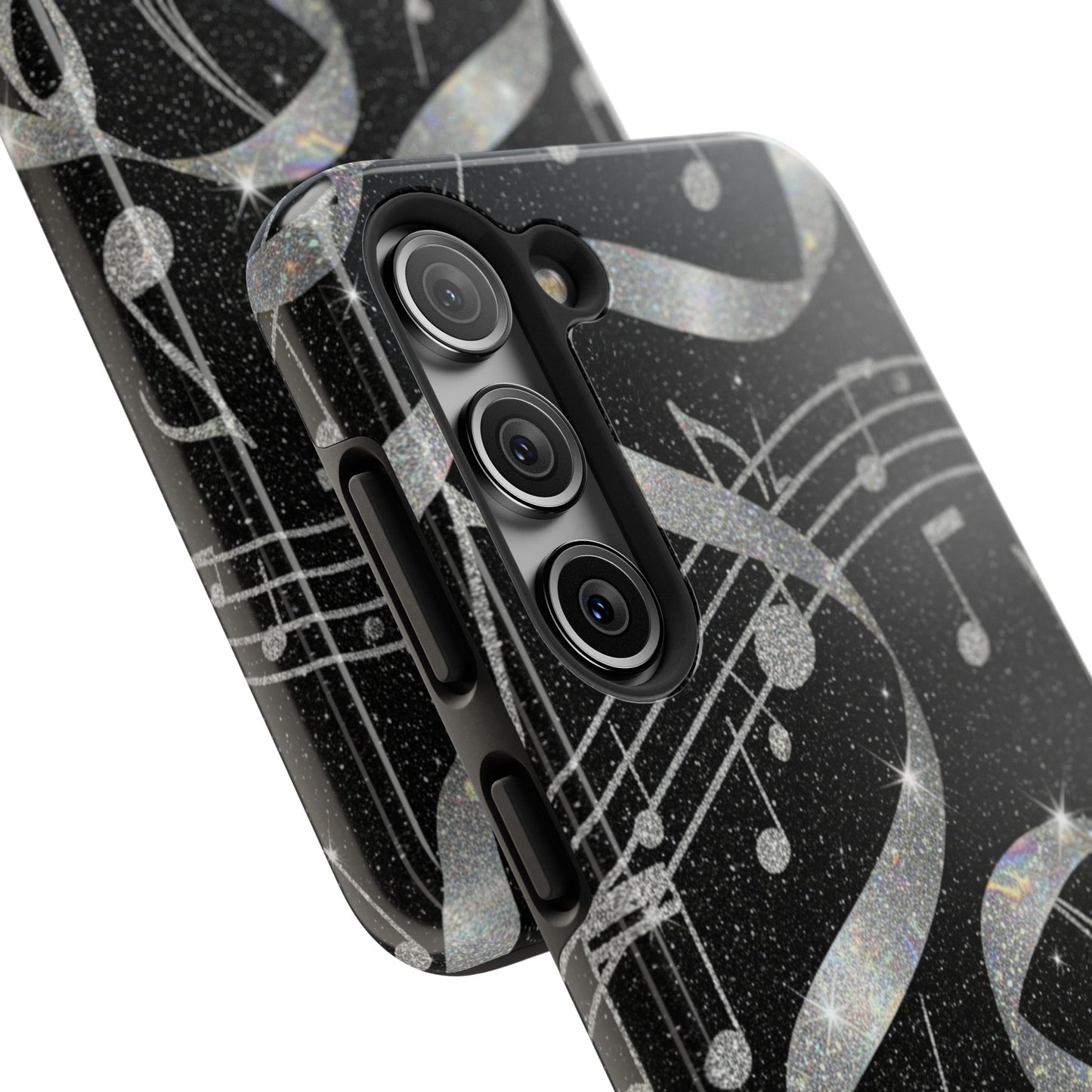 Musical Notes Tough Phone Case – Glitter Black Musician Phone Cover