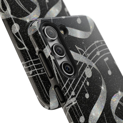 Musical Notes Tough Phone Case – Glitter Black Musician Phone Cover