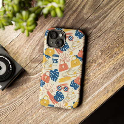 Tough Cases: Retro Summer Pattern Phone Case – Sunglasses, Sneakers & Tropical Leaves