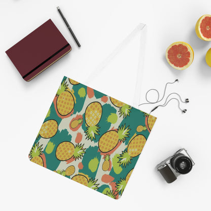 Pineapple Pattern Shoulder Tote Bag – Tropical Fruit Print Beach & Market Tote