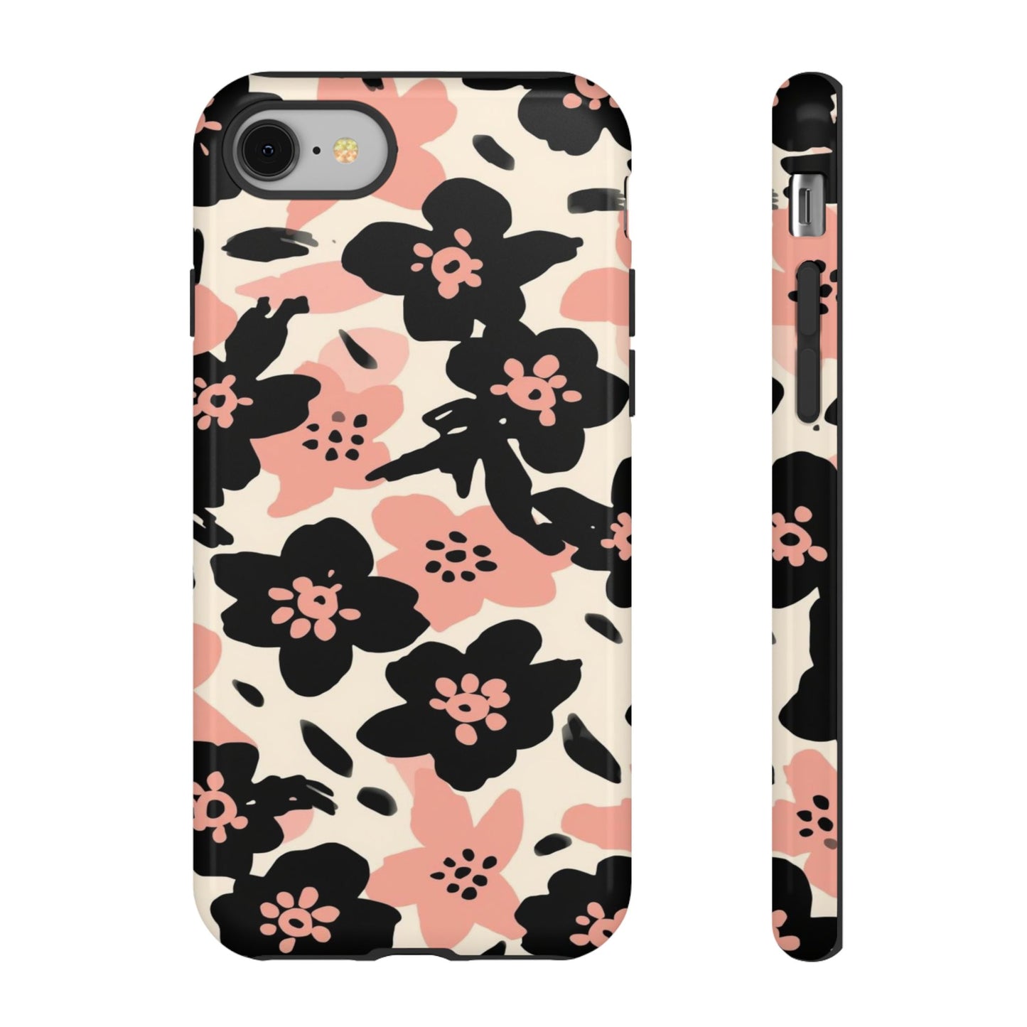 Floral Phone Case — Pink & Black Retro Blossom Protective Cover