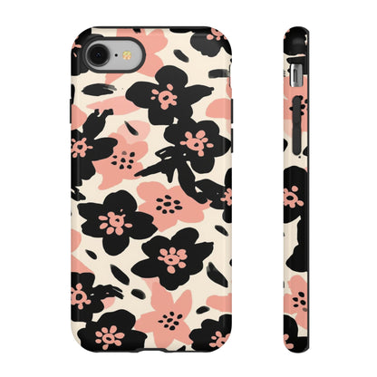 Floral Phone Case — Pink & Black Retro Blossom Protective Cover
