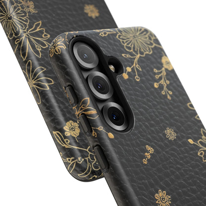 Floral Gold Foil Leather Texture Tough Phone Case