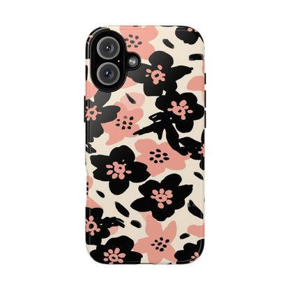 Floral Phone Case — Pink & Black Retro Blossom Protective Cover