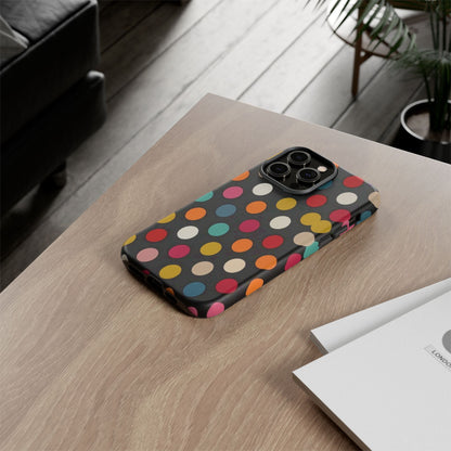 Polka Dot Tough Phone Case – Colorful Retro Dots on Black