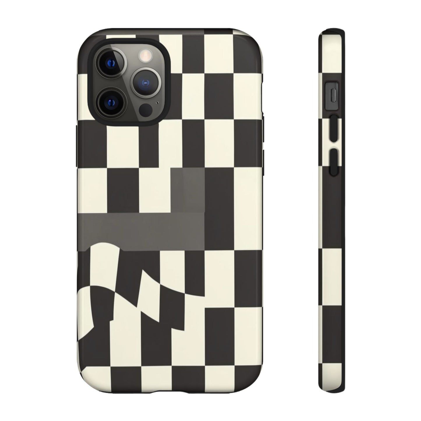 Checkerboard Wave Phone Case — Black & Cream Graphic Tough Case