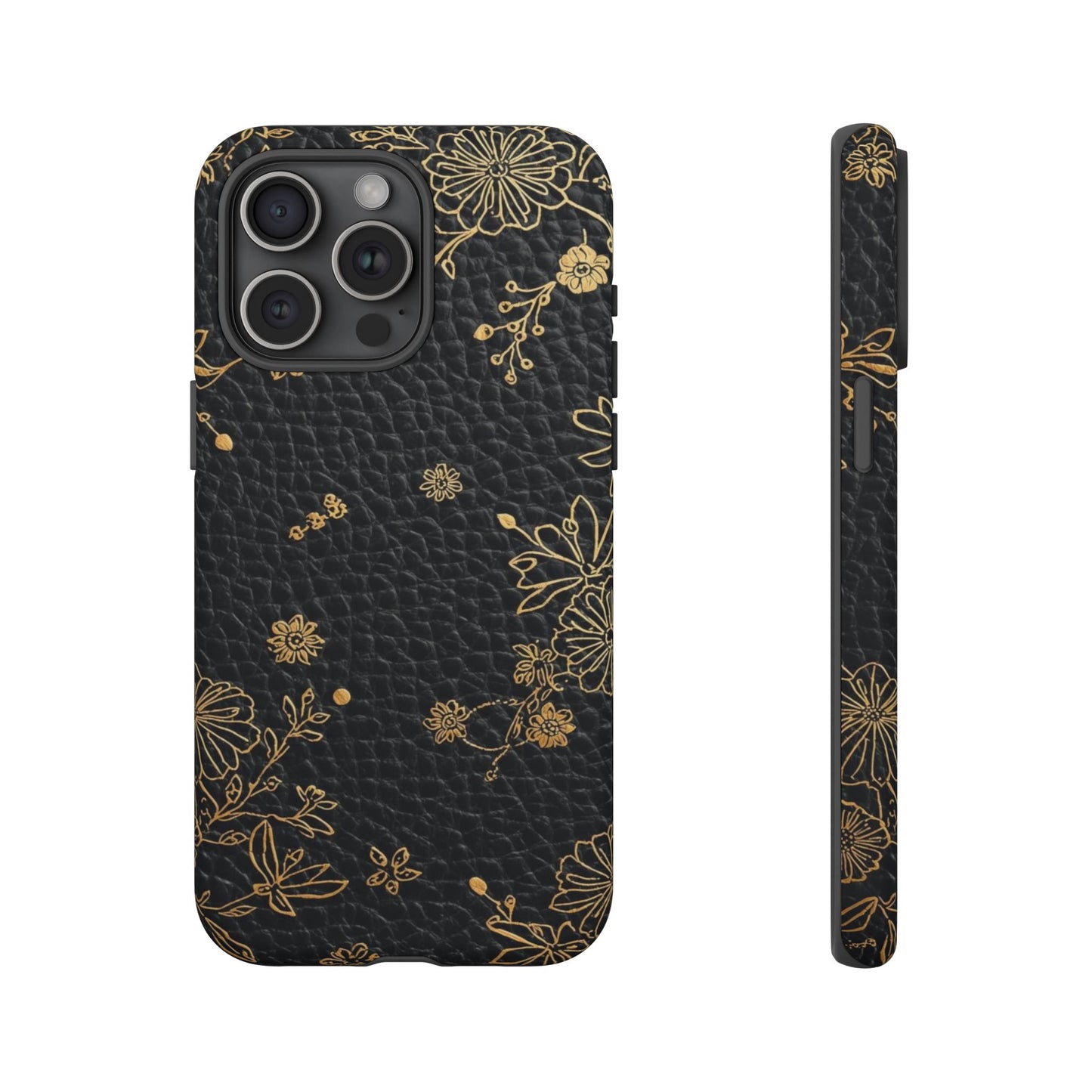 Floral Gold Foil Leather Texture Tough Phone Case