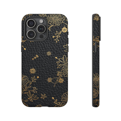 Floral Gold Foil Leather Texture Tough Phone Case
