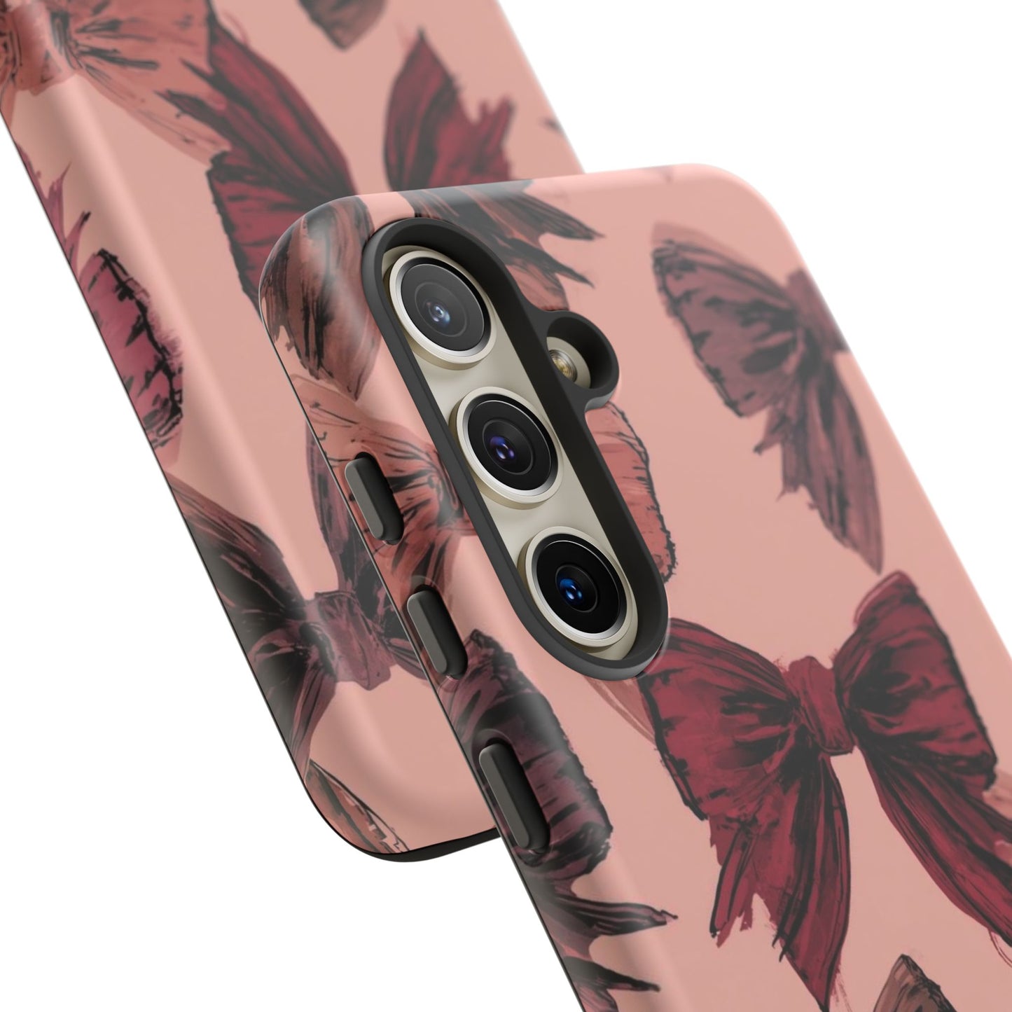 Bow Pattern Tough Phone Case — Pink Watercolor Bows Protective iPhone Cover