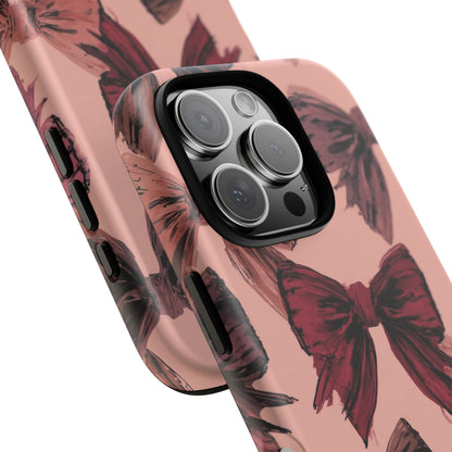 Bow Pattern Tough Phone Case — Pink Watercolor Bows Protective iPhone Cover