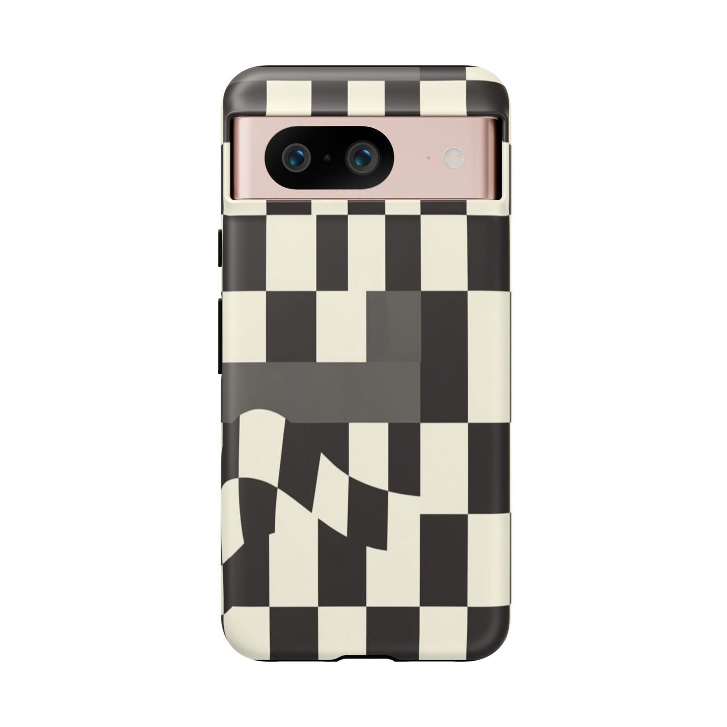 Checkerboard Wave Phone Case — Black & Cream Graphic Tough Case