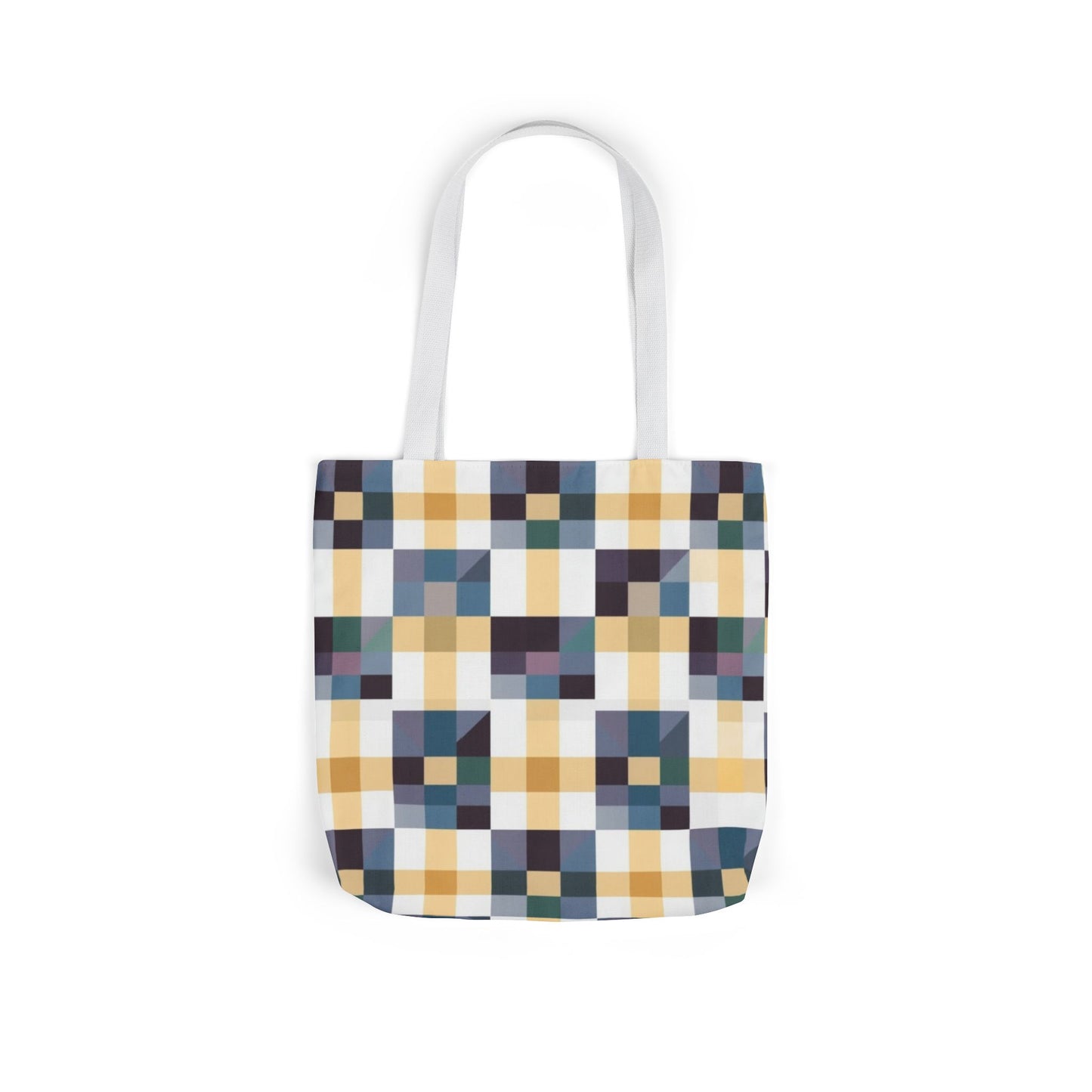 Plaid Geometric Canvas Tote Bag — Retro Check Pattern, Everyday Market & Grocery Tote