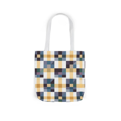 Plaid Geometric Canvas Tote Bag — Retro Check Pattern, Everyday Market & Grocery Tote