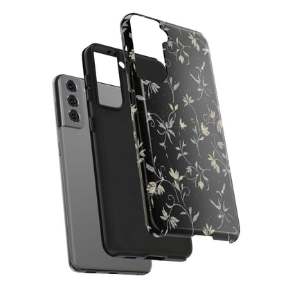 Floral Noir Tough Phone Case — Vintage Black Botanical Protective Cover