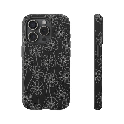 Floral Doodle Tough Phone Case — Black & Gray Daisy Pattern
