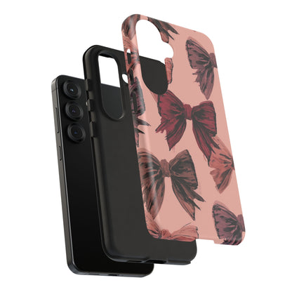 Bow Pattern Tough Phone Case — Pink Watercolor Bows Protective iPhone Cover