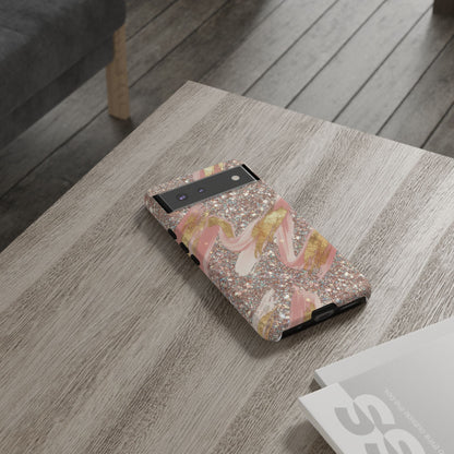 Glitter Blush Marble Phone Case — Pink Gold Swirl Tough Case