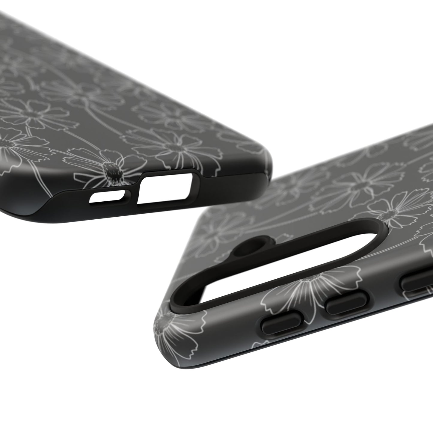 Floral Doodle Tough Phone Case — Black & Gray Daisy Pattern