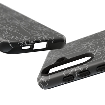 Floral Doodle Tough Phone Case — Black & Gray Daisy Pattern