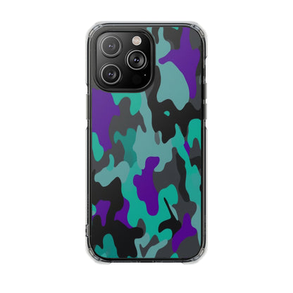 Camouflage Clear Magnetic Impact Phone Case — Teal & Purple Camo
