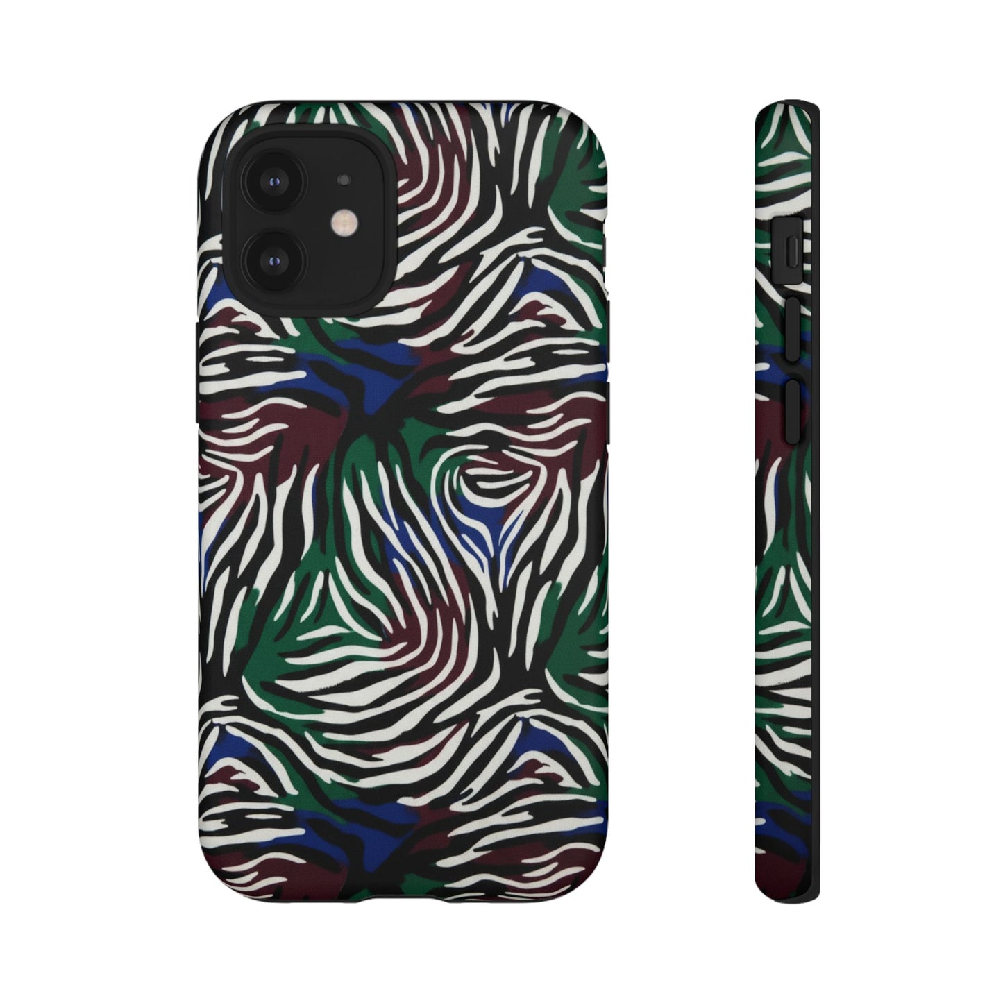 Zebra Camo Tough Phone Case – Green & Blue Animal Print Protective Cover