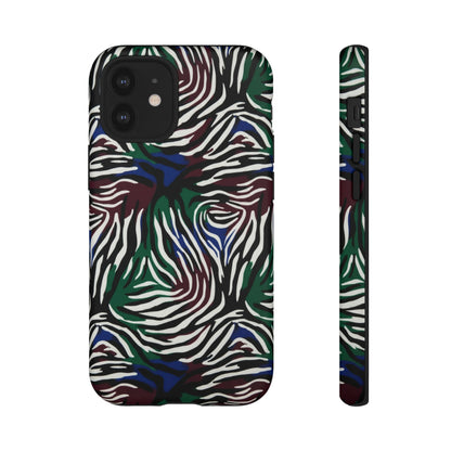 Zebra Camo Tough Phone Case – Green & Blue Animal Print Protective Cover