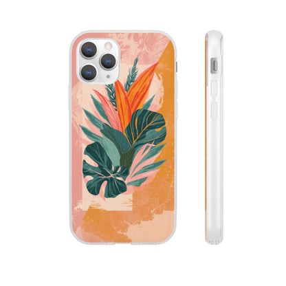 Tropical Botanical Phone Case — Pink & Orange Floral Flexi Case