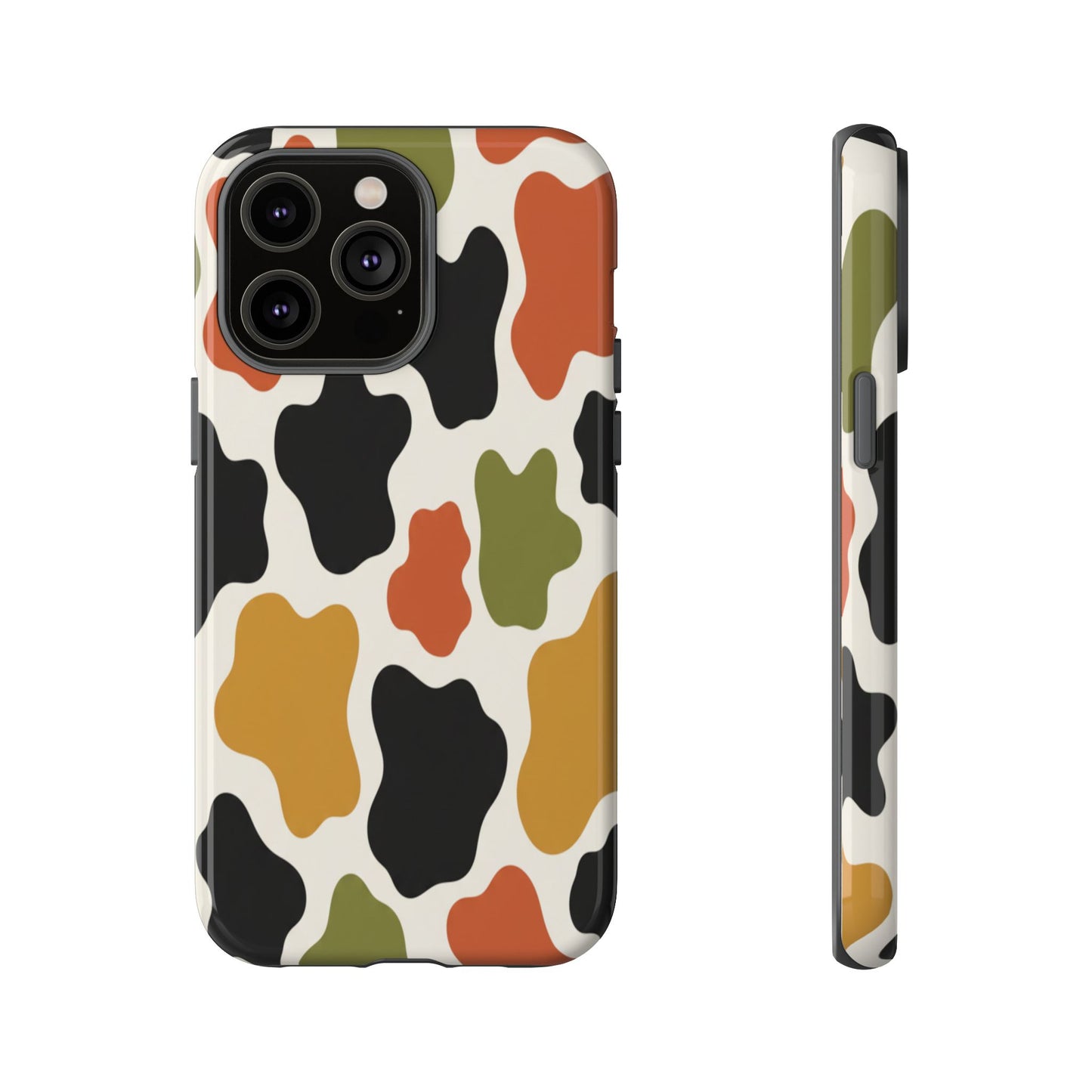 Camouflage Pattern Tough Phone Case – Retro Olive, Rust & Mustard Protective Cover