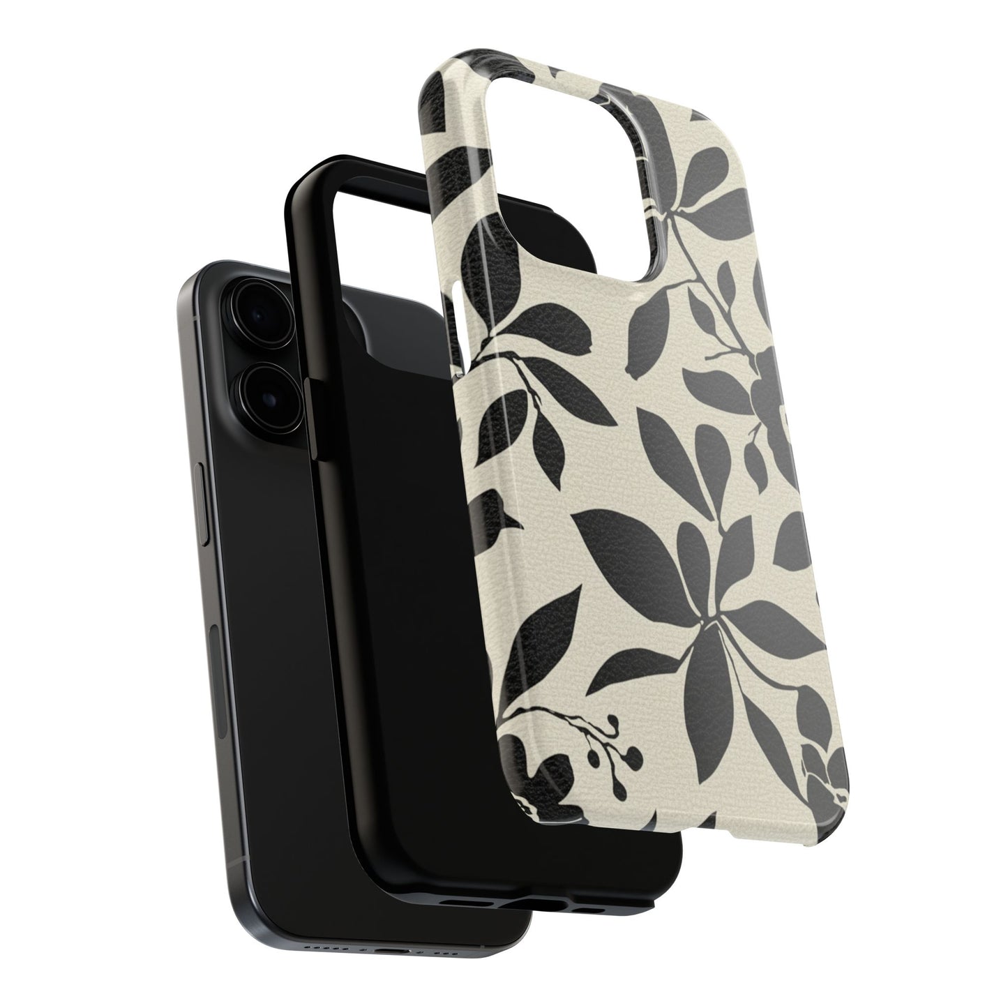 Tough Phone Case — Black Floral Silhouette Protective Cover