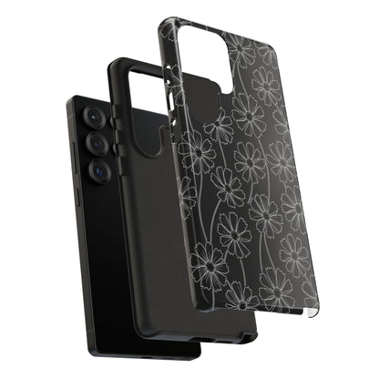 Floral Doodle Tough Phone Case — Black & Gray Daisy Pattern