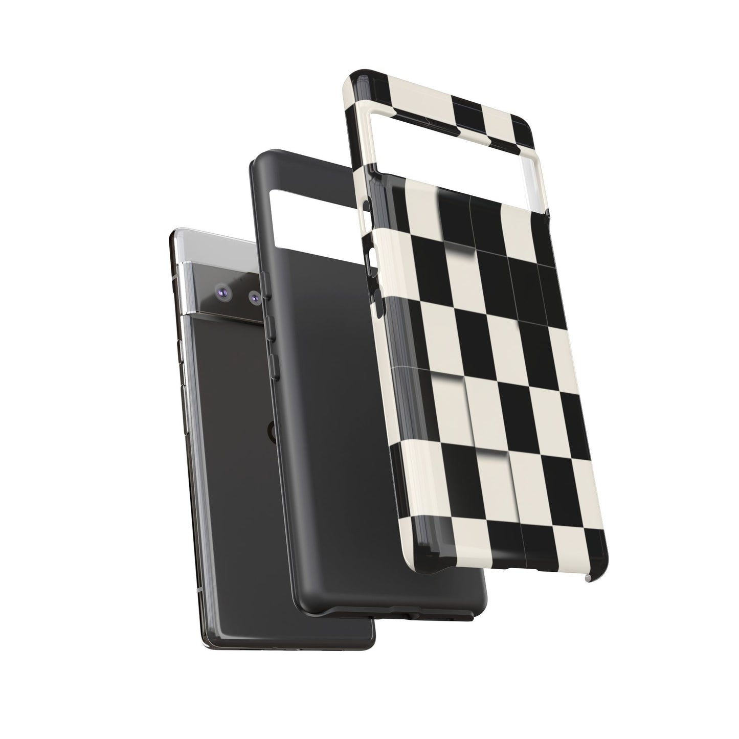 Checkerboard Tough Phone Case — Classic Black & Cream Grid Protective Cover