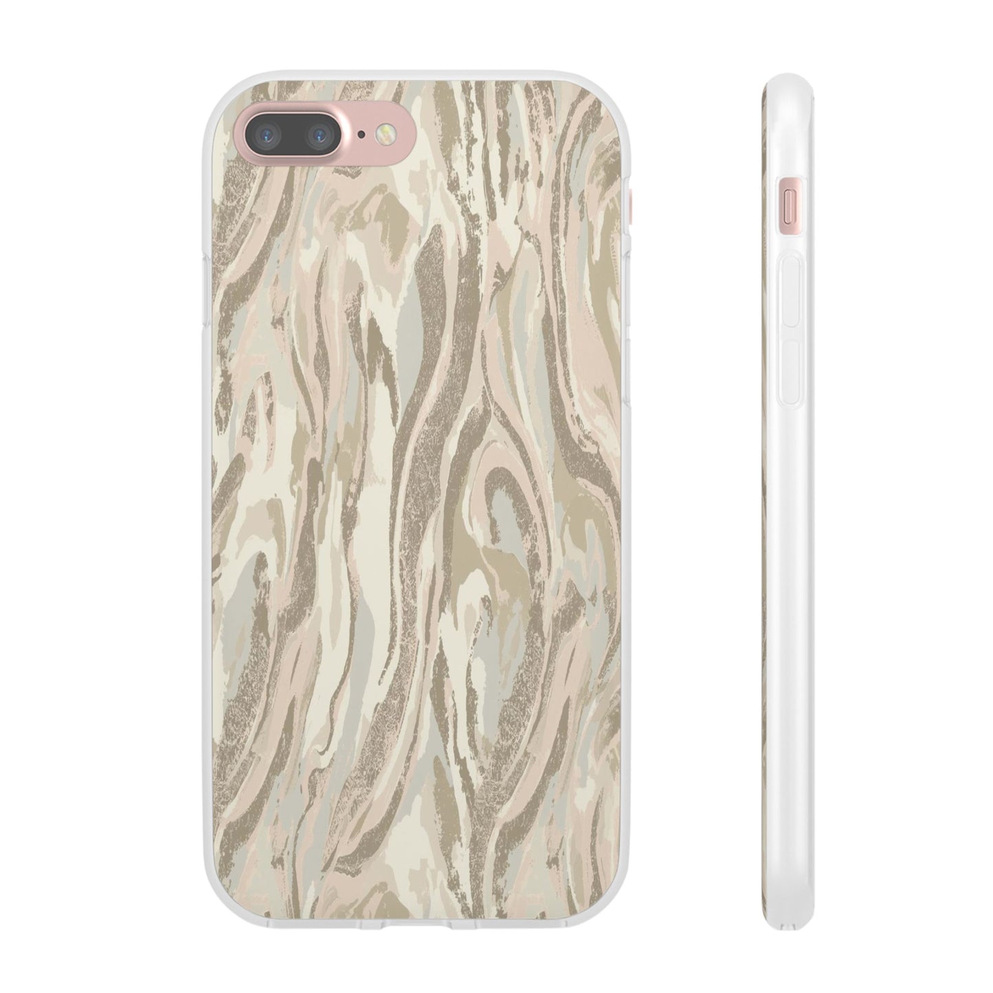 Neutral Marble Swirl Flexi Phone Case — Beige Abstract Protective Cover