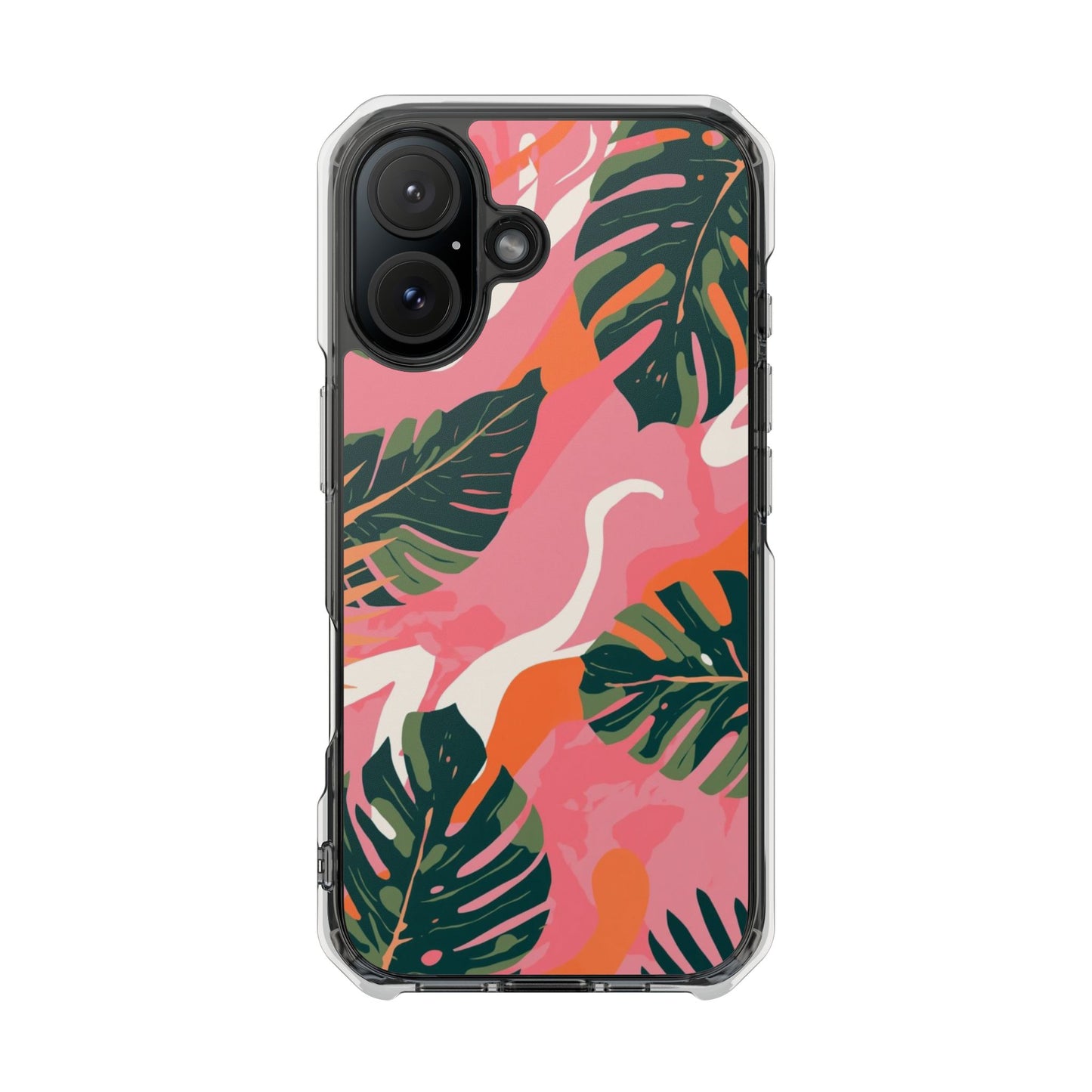 Clear Magnetic Phone Case — Tropical Pink Monstera Design