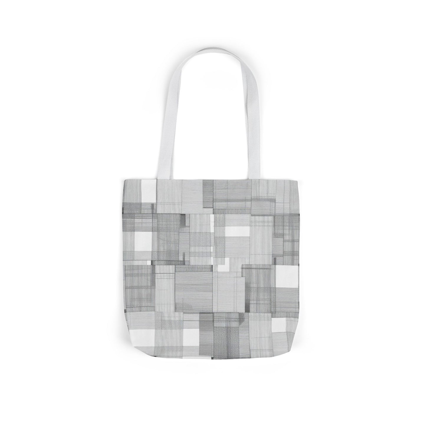 Canvas Tote Bag — Gray Geometric Patchwork Pattern, Eco-Friendly Market Tote