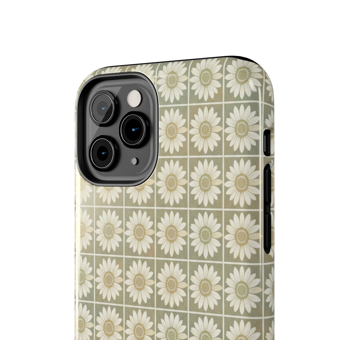 Daisy Tile Tough Phone Case — Retro Floral Protective Phone Cover