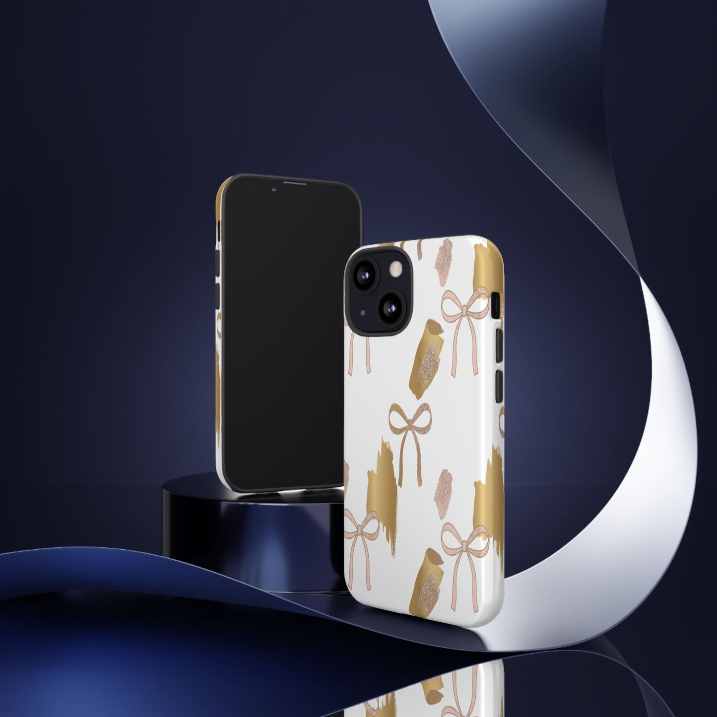 Phone Case — Gold Brushstroke & Blush Bow Pattern