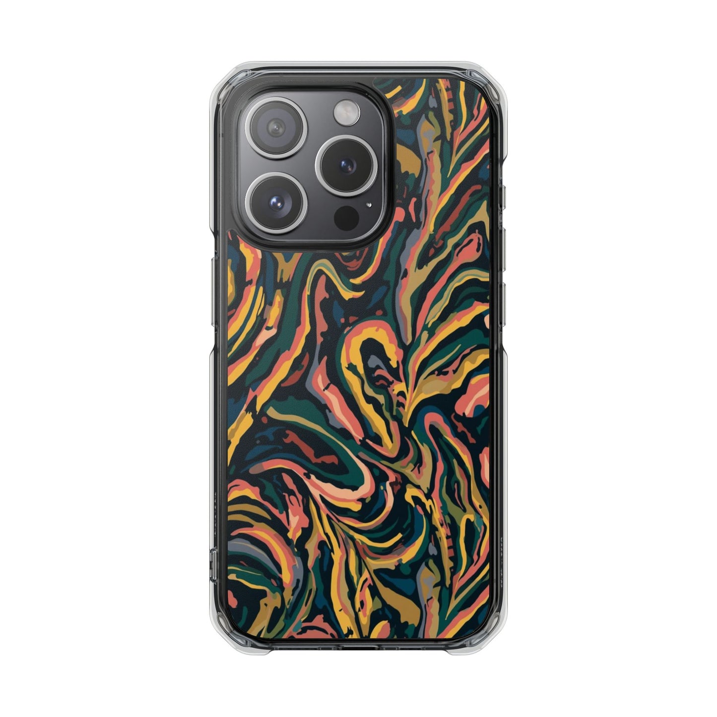 Abstract Swirl Magnetic Clear Phone Case — Yellow & Green Marble Impact Cover