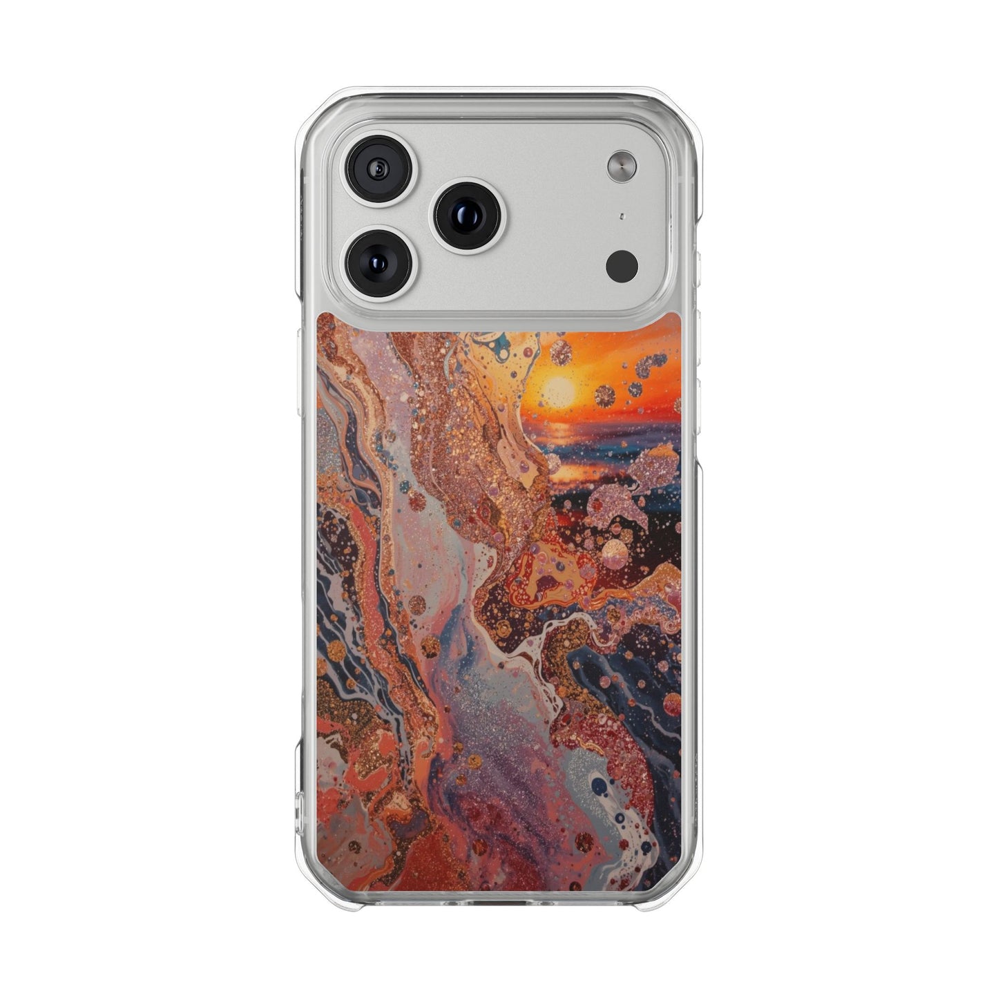 Clear Magnetic Phone Case — Abstract Sunset Resin Art