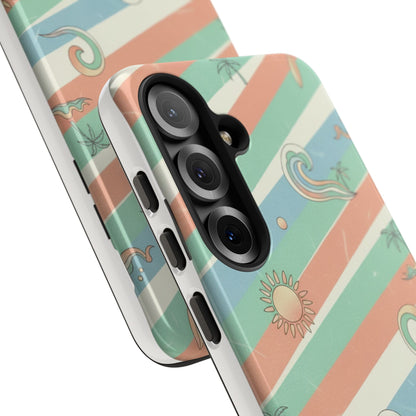 Surf Stripe Tough Phone Case — Retro Beach Waves Pattern