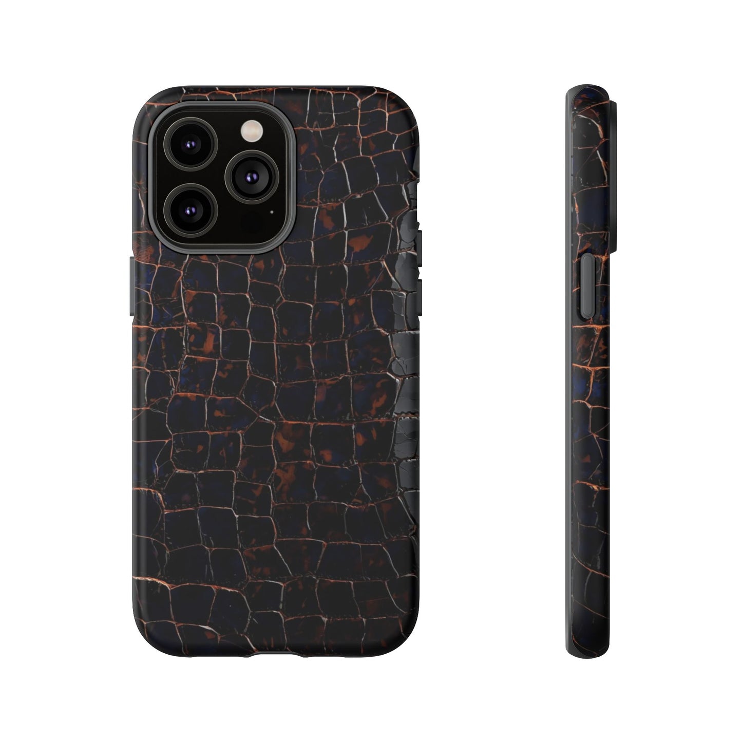 Croc-Embossed Tough Phone Case — Shockproof Black Alligator Texture